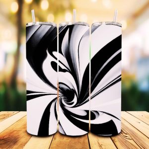 16 oz Tumbler Black and White Stainless Steel Thermal Double Walled Vacuum Insulated