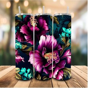 16 oz Tumbler Purple Flowers Stainless Steel Thermal Double Walled Vacuum Insulated Wedding Gift