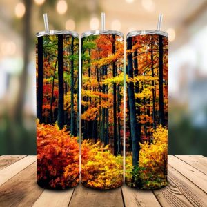16 oz Tumbler Autumn Forest Nature Lovers Stainless Steel Thermal Double Walled Vacuum Insulated