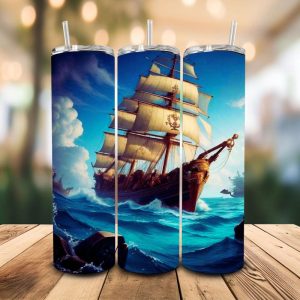 16 oz Tumbler Pirate Ship Kids World Stainless Steel Thermal Double Walled Vacuum Insulated