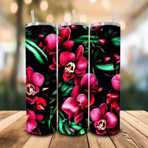 16 oz Tumbler Violet Orchids Stainless Steel Thermal Double Walled Vacuum Insulated Wedding Gift