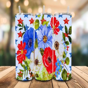 16 oz Tumbler Watercolor Flag Home of the Brave Stainless Steel Thermal Double Walled Vacuum Insulated