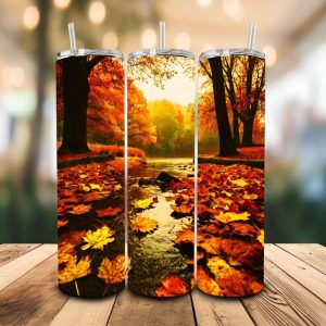 16 oz Tumbler Forest Leaves Nature Lovers Stainless Steel Thermal Double Walled Vacuum Insulated