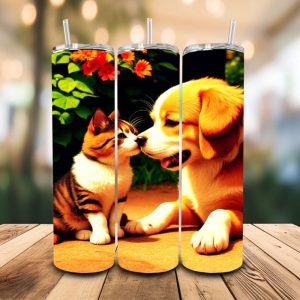 16 oz Tumbler Pets Friendship Kids World Stainless Steel Thermal Double Walled Vacuum Insulated