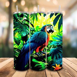 16 oz Tumbler Colorful Parrot Kids World Stainless Steel Thermal Double Walled Vacuum Insulated
