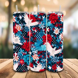 16 oz Tumbler White Pigeons Home of the Brave Stainless Steel Thermal Double Walled Vacuum Insulated