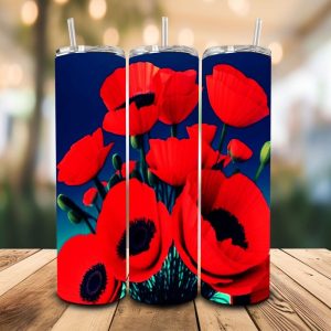 16 oz Tumbler Delicate Poppies Stainless Steel Thermal Double Walled Vacuum Insulated Wedding Gift
