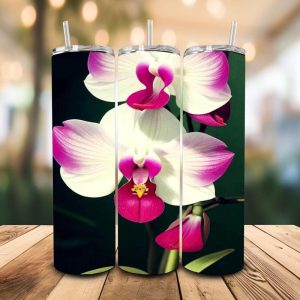 16 oz Tumbler Orchid Flower Stainless Steel Thermal Double Walled Vacuum Insulated Wedding Gift