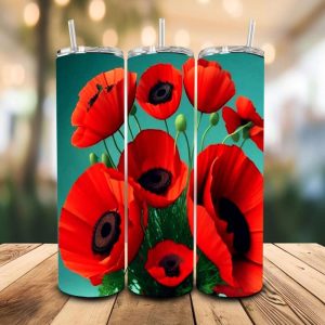 16 oz Tumbler Poppies Bouquet Stainless Steel Thermal Double Walled Vacuum Insulated Wedding Gift