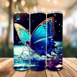 16 oz Tumbler Butterfly Rain Stainless Steel Thermal Double Walled Vacuum Insulated