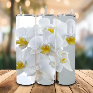 16 oz Tumbler Orchid Flower Stainless Steel Thermal Double Walled Vacuum Insulated Wedding Gift