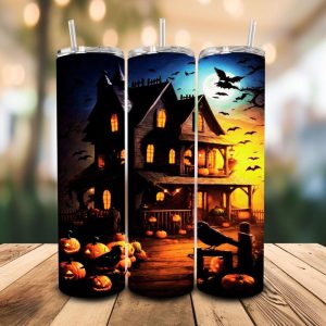 16 oz Tumbler Haunted House Stainless Steel Thermal Double Walled Vacuum Insulated