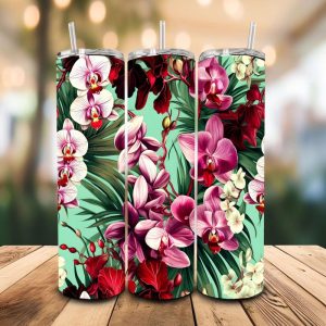 16 oz Tumbler Colorful Orchids Stainless Steel Thermal Double Walled Vacuum Insulated Wedding Gift