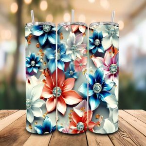 16 oz Tumbler Blue White Jewel Stainless Steel Thermal Double Walled Vacuum Insulated Wedding Gift