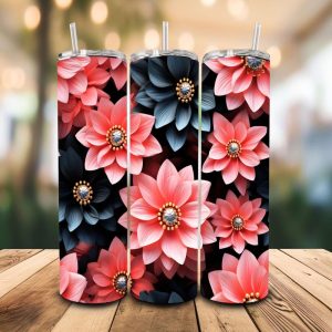 16 oz Tumbler Pink Black Jewel Stainless Steel Thermal Double Walled Vacuum Insulated Wedding Gift