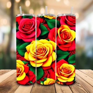 16 oz Tumbler Floral Roses Stainless Steel Thermal Double Walled Vacuum Insulated Wedding Gift