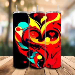 16 oz Tumbler Abstract Hearts Stainless Steel Thermal Double Walled Vacuum Insulated Wedding Gift