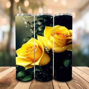 16 oz Tumbler Yellow Roses Stainless Steel Thermal Double Walled Vacuum Insulated Wedding Gift