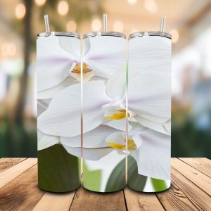 16 oz Tumbler White Orchid Stainless Steel Thermal Double Walled Vacuum Insulated Wedding Gift