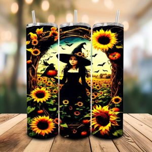 16 oz Tumbler Witch Sunflower Stainless Steel Thermal Double Walled Vacuum Insulated