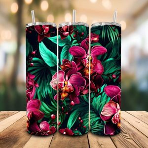 16 oz Tumbler Purple Orchids Stainless Steel Thermal Double Walled Vacuum Insulated Wedding Gift