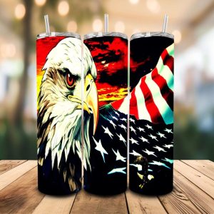 16 oz Tumbler Eagle Flag Home of the Brave Stainless Steel Thermal Double Walled Vacuum Insulated