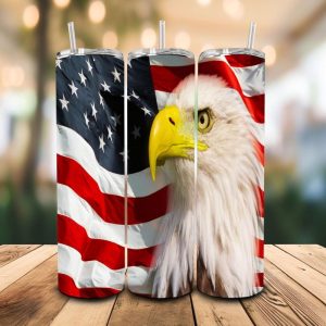 16 oz Tumbler Eagle Bird Flag Home of the Brave Stainless Steel Thermal Double Walled Vacuum Insulated