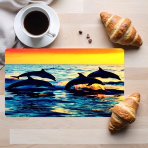 Tempered Glass Cutting Board Ocean Dolphins Decorative Dishwasher Safe Made in USA