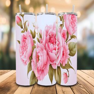 16 oz Tumbler Pink Peonies Stainless Steel Thermal Double Walled Vacuum Insulated Wedding Gift
