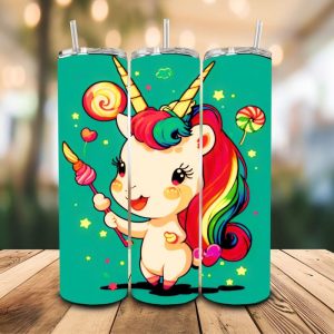 16 oz Tumbler Unicorn and Lollipops Kids World Stainless Steel Thermal Double Walled Vacuum Insulated