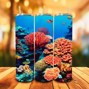 16 oz Tumbler Corals and Fishes Nature Lovers Stainless Steel Thermal Double Walled Vacuum Insulated