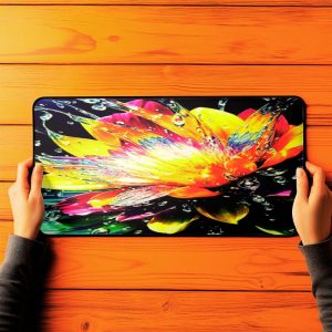 Office Desk Mat Rainbow Lotus in a Rainy-Day Professional Pad Non-Slip Rubber Business Empower