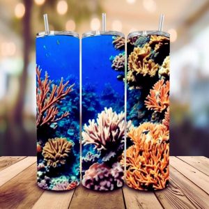 16 oz Tumbler Ocean Corals Nature Lovers Stainless Steel Thermal Double Walled Vacuum Insulated