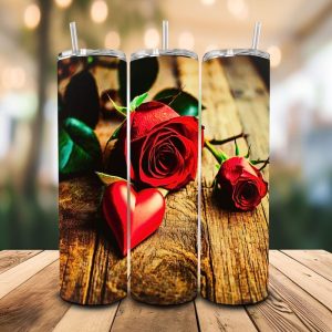16 oz Tumbler Roses and Heart Stainless Steel Thermal Double Walled Vacuum Insulated Wedding Gift