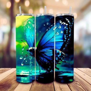 16 oz Tumbler Rain Butterfly Stainless Steel Thermal Double Walled Vacuum Insulated