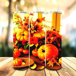 16 oz Tumbler Pumpkin Theme Stainless Steel Thermal Double Walled Vacuum Insulated