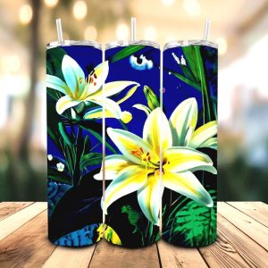 16 oz Tumbler Delicate Lilies Stainless Steel Thermal Double Walled Vacuum Insulated Wedding Gift