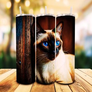16 oz Tumbler Blue Eyes Siamese Kids World Stainless Steel Thermal Double Walled Vacuum Insulated