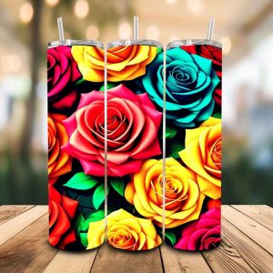 16 oz Tumbler Colorful Roses Stainless Steel Thermal Double Walled Vacuum Insulated Wedding Gift