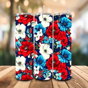 16 oz Tumbler Flag Flowers Home of the Brave Stainless Steel Thermal Double Walled Vacuum Insulated