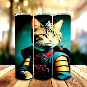 16 oz Tumbler Samurai Cat Kids World Stainless Steel Thermal Double Walled Vacuum Insulated
