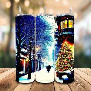 16 oz Tumbler Christmas on the Street Stainless Steel Thermal Double Walled Vacuum Insulated