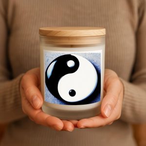 11 oz Vegan Candle Zen Yin Yang Circle Clean Burning Coconut Apricot Wax Biodegradable Made in USA