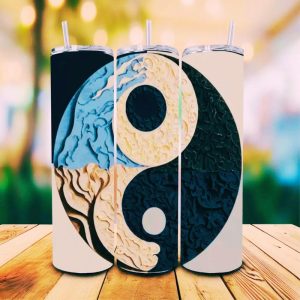 16 oz Tumbler Yin-Yang Circle Stainless Steel Thermal Double Walled Vacuum Insulated Wedding Gift