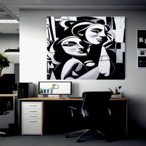 Wall Art Canvas Black and White Masked Woman Abstract Artwork Design Vibrant Elegance Modern Decor Style