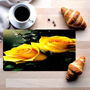 Tempered Glass Cutting Board Yellow Roses Decorative Dishwasher Safe Made in USA