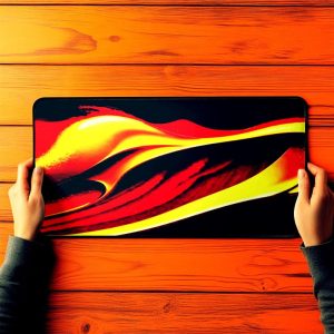 Office Desk Mat Red and Gold Waves Professional Pad Non-Slip Rubber Business Empower