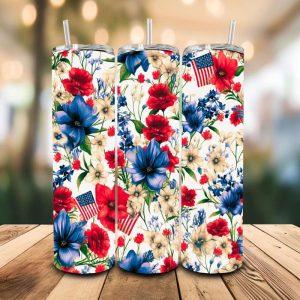 16 oz Tumbler Wild Flag Flowers Home of the Brave Stainless Steel Thermal Double Walled Vacuum Insulated