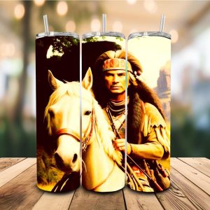 16 oz Tumbler Indian on Horseback Stainless Steel Thermal Double Walled Vacuum Insulated