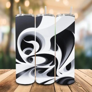 16 oz Tumbler Black and White Draw Stainless Steel Thermal Double Walled Vacuum Insulated